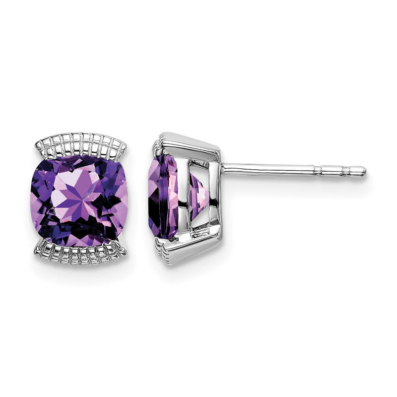 Solid 14k White Gold Simulated Amethyst Post Earrings
