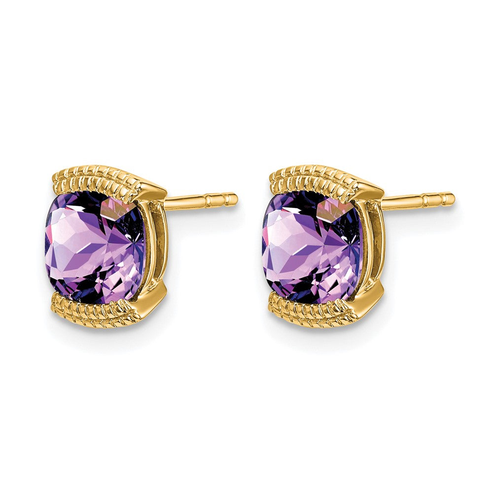 14k Yellow Gold Amethyst Post Earrings