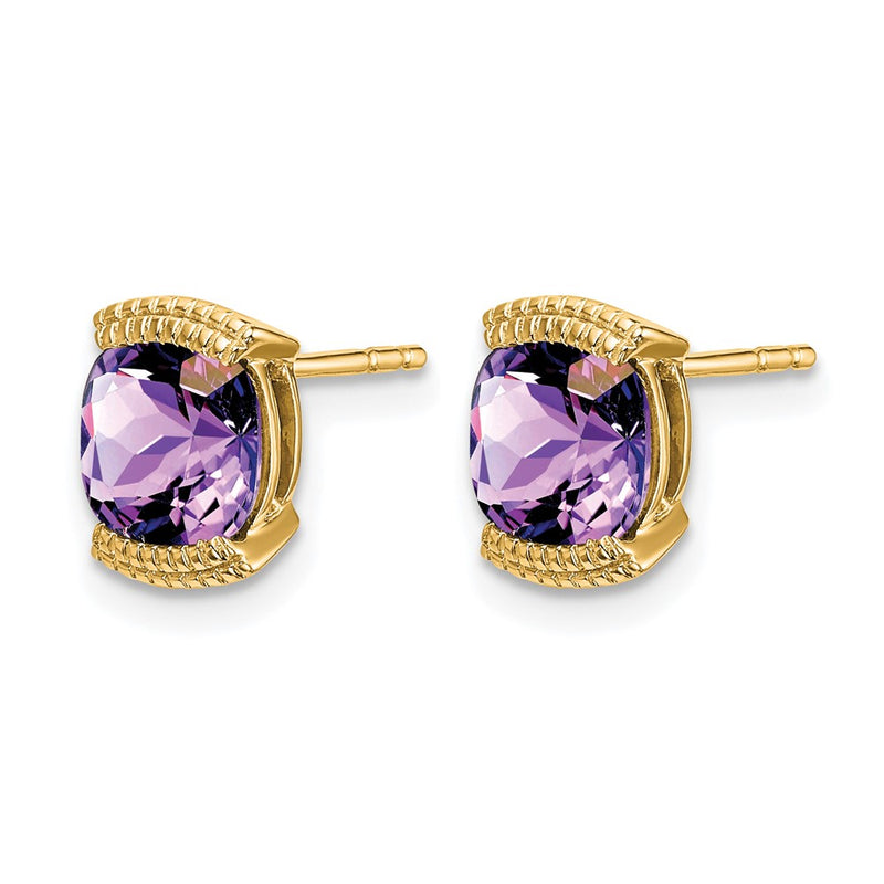 14k Yellow Gold Amethyst Post Earrings