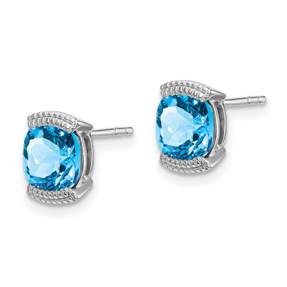 14k White Gold Blue Topaz Post Earrings