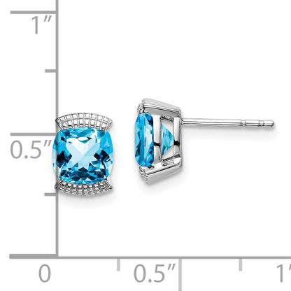 14k White Gold Blue Topaz Post Earrings