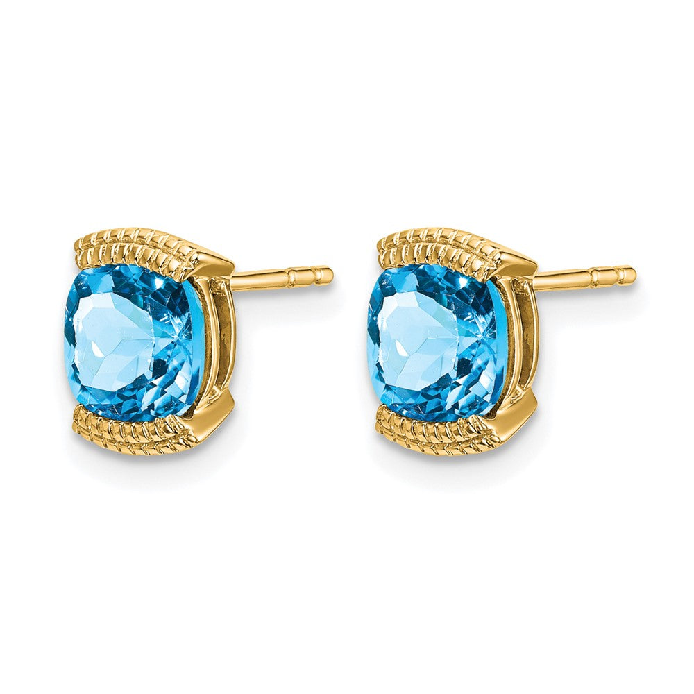 14k Yellow Gold Blue Topaz Post Earrings