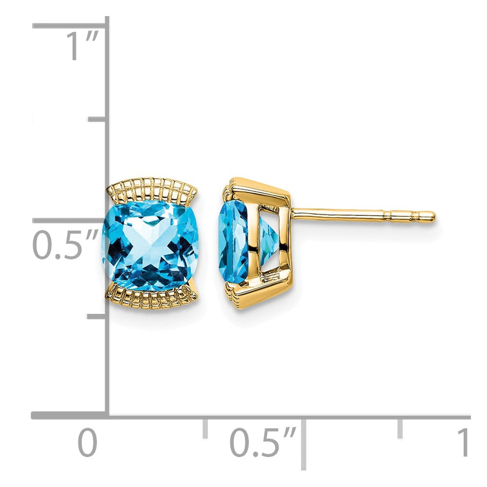 14k Yellow Gold Blue Topaz Post Earrings