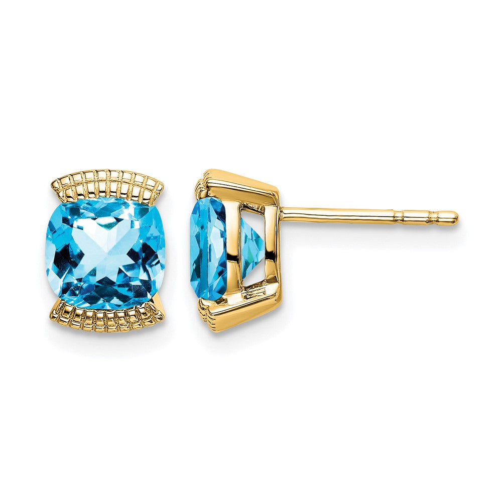 14k Yellow Gold Blue Topaz Post Earrings