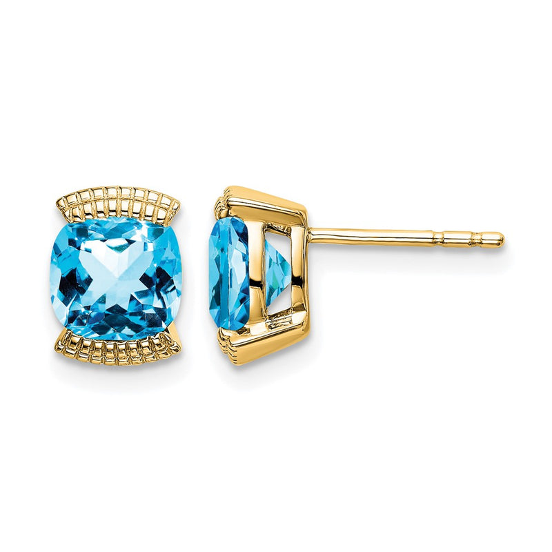 14k Yellow Gold Blue Topaz Post Earrings