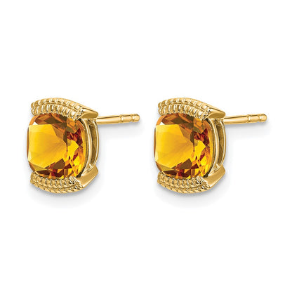 Solid 14k Yellow Gold Simulated Citrine Post Earrings