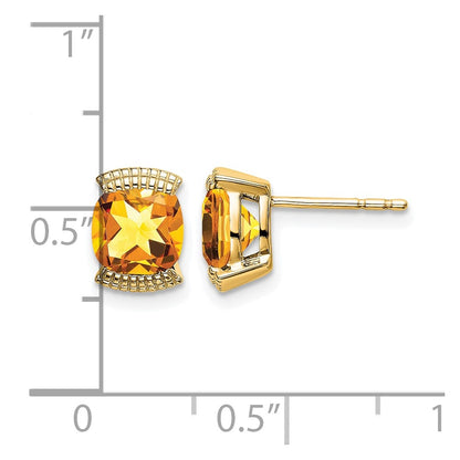 Solid 14k Yellow Gold Simulated Citrine Post Earrings