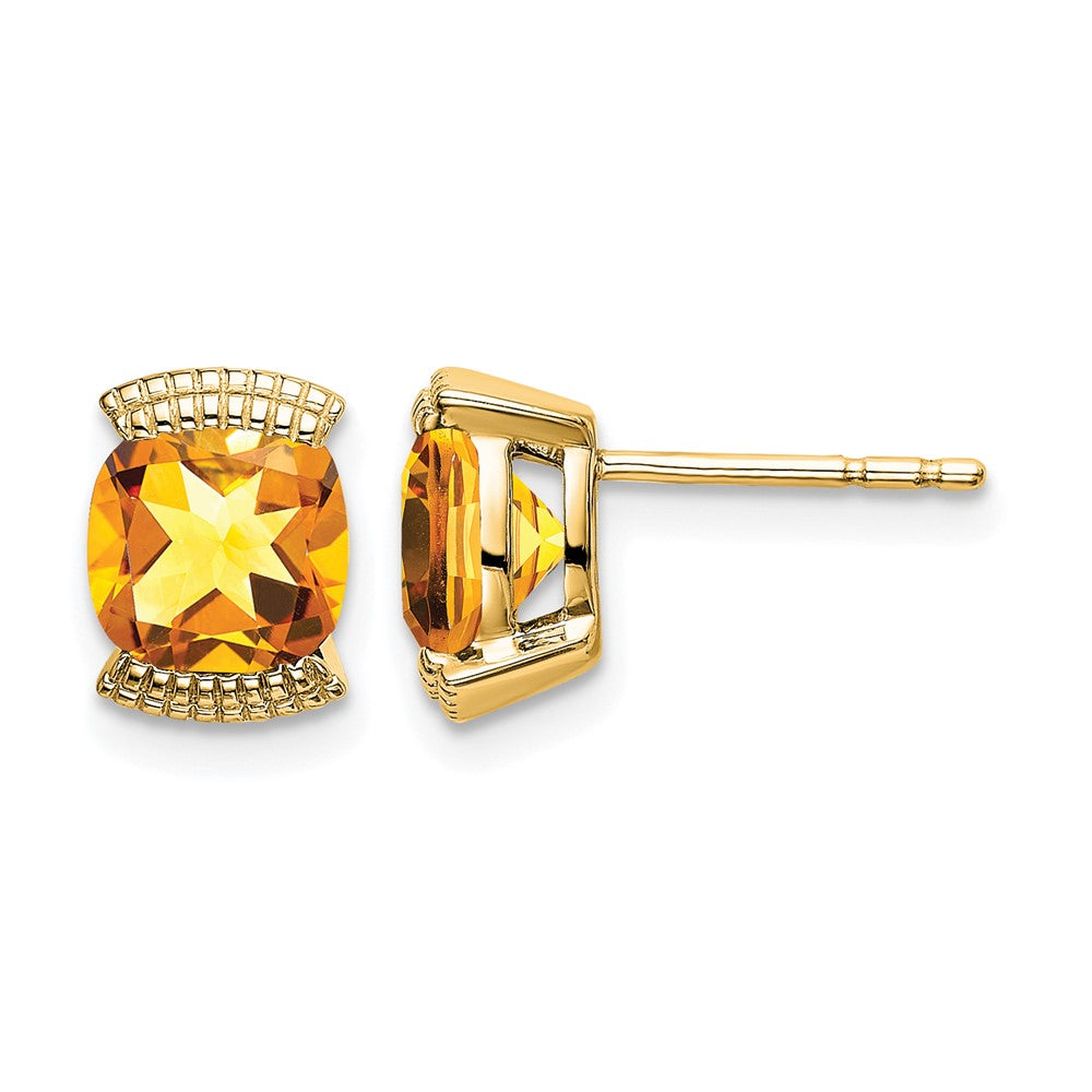 Solid 14k Yellow Gold Simulated Citrine Post Earrings