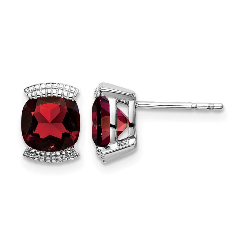 Solid 14k White Gold Simulated Garnet Post Earrings