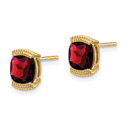 Solid 14k Yellow Gold Simulated Garnet Post Earrings