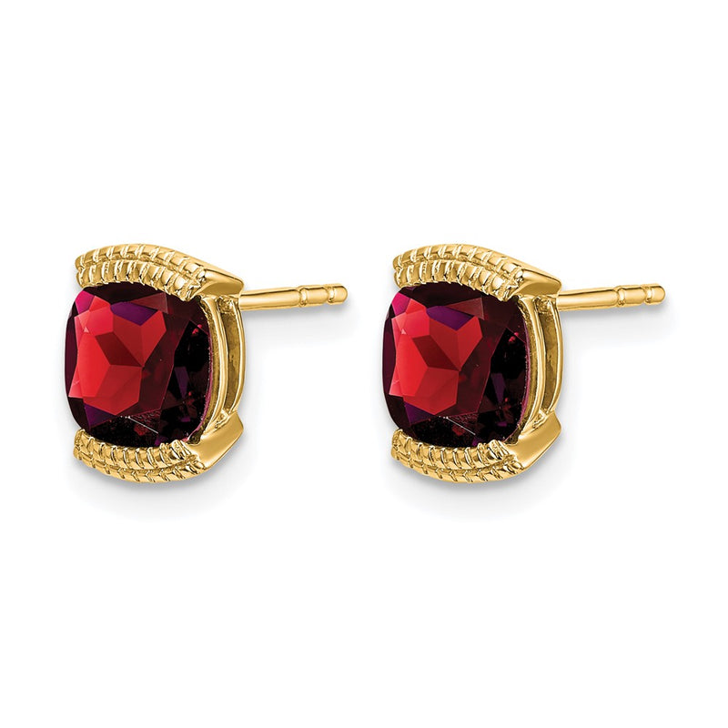 14k Yellow Gold Garnet Post Earrings