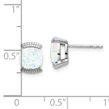 Solid 14k White Gold Created Simulated Opal Post Earrings