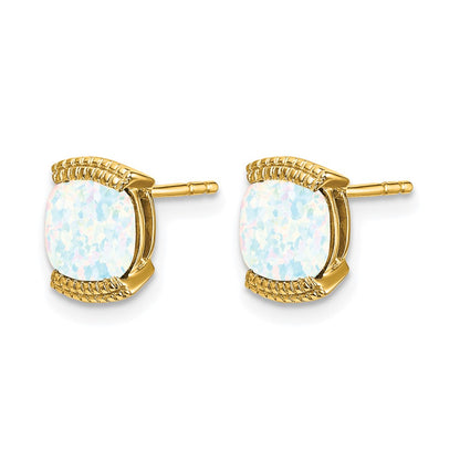 Solid 14k Yellow Gold Created Simulated Opal Post Earrings