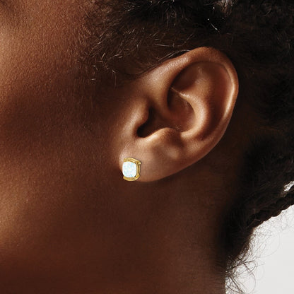 Solid 14k Yellow Gold Created Simulated Opal Post Earrings