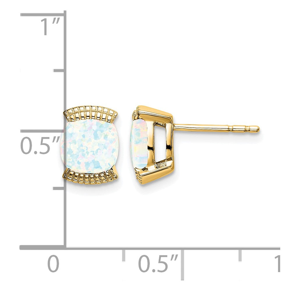 Solid 14k Yellow Gold Created Simulated Opal Post Earrings