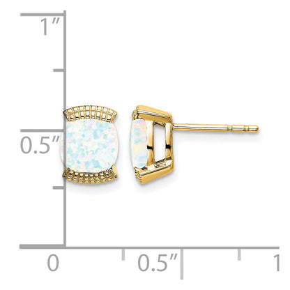 Solid 14k Yellow Gold Created Simulated Opal Post Earrings