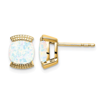 Solid 14k Yellow Gold Created Simulated Opal Post Earrings