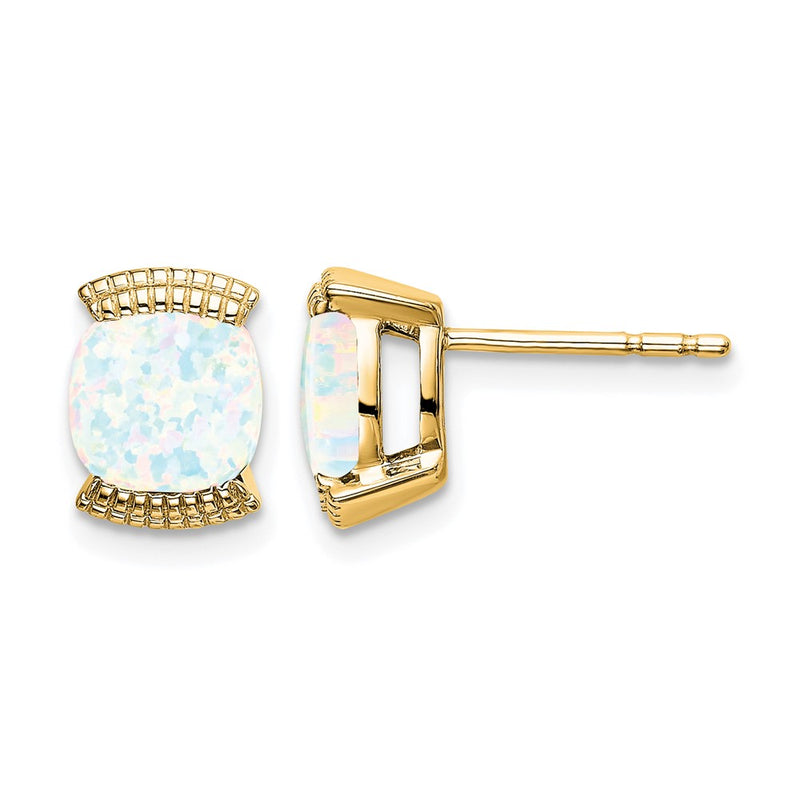 Solid 14k Yellow Gold Created Simulated Opal Post Earrings