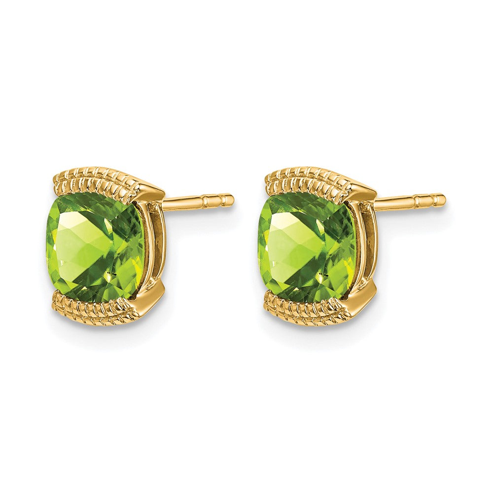 Solid 14k Yellow Gold Simulated Peridot Post Earrings