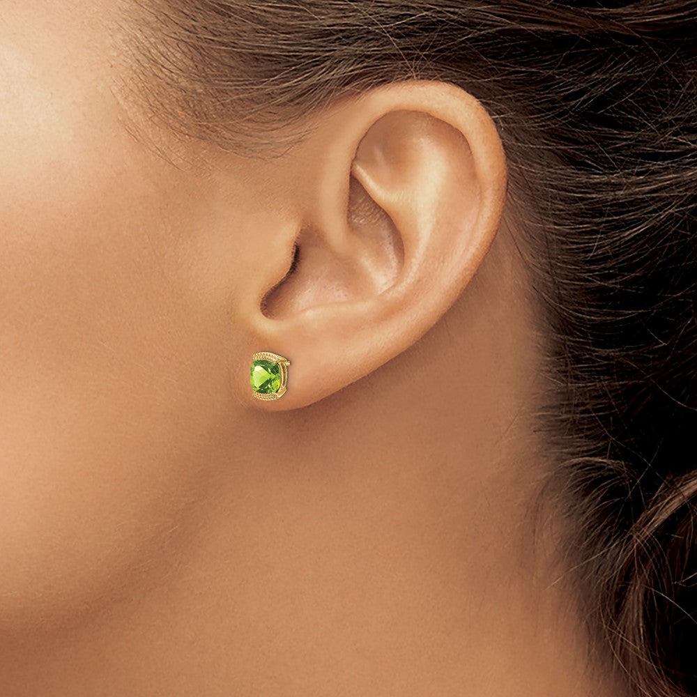 Solid 14k Yellow Gold Simulated Peridot Post Earrings