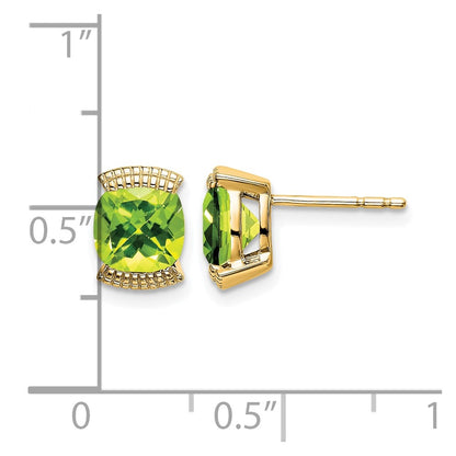 Solid 14k Yellow Gold Simulated Peridot Post Earrings