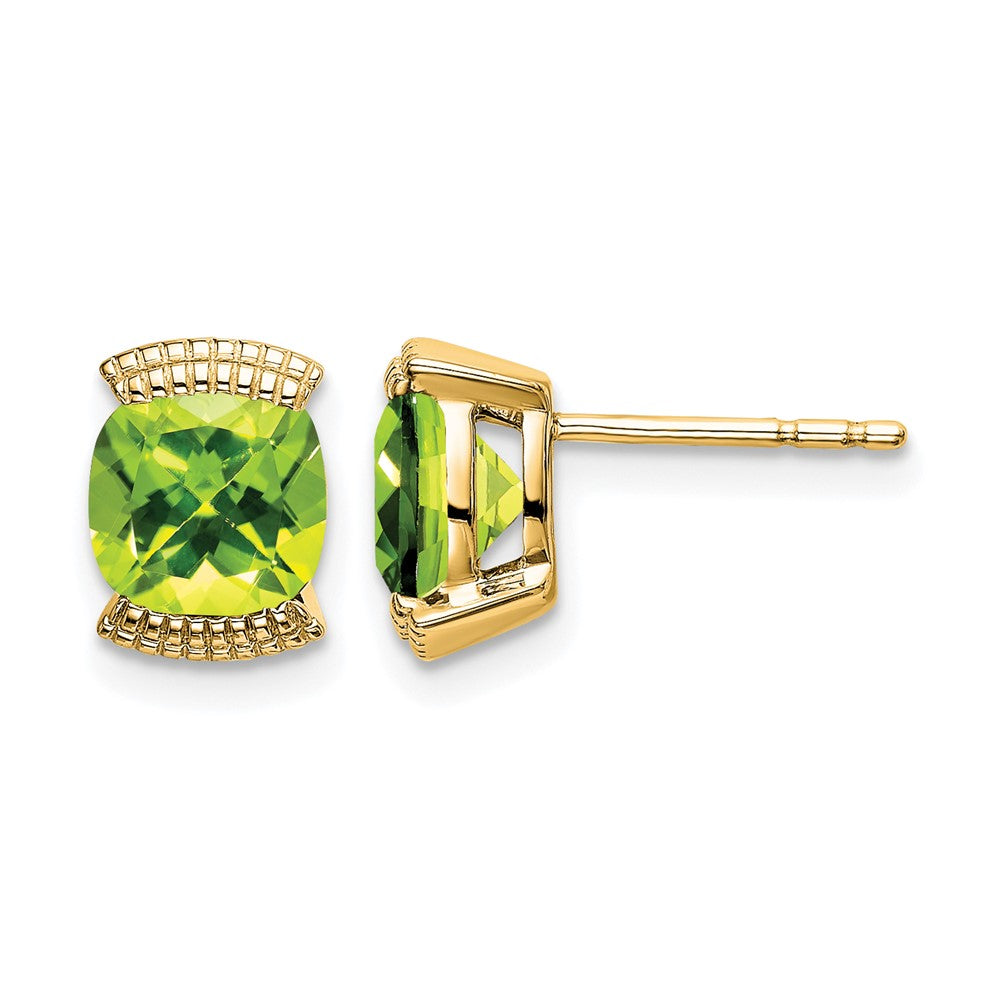 Solid 14k Yellow Gold Simulated Peridot Post Earrings