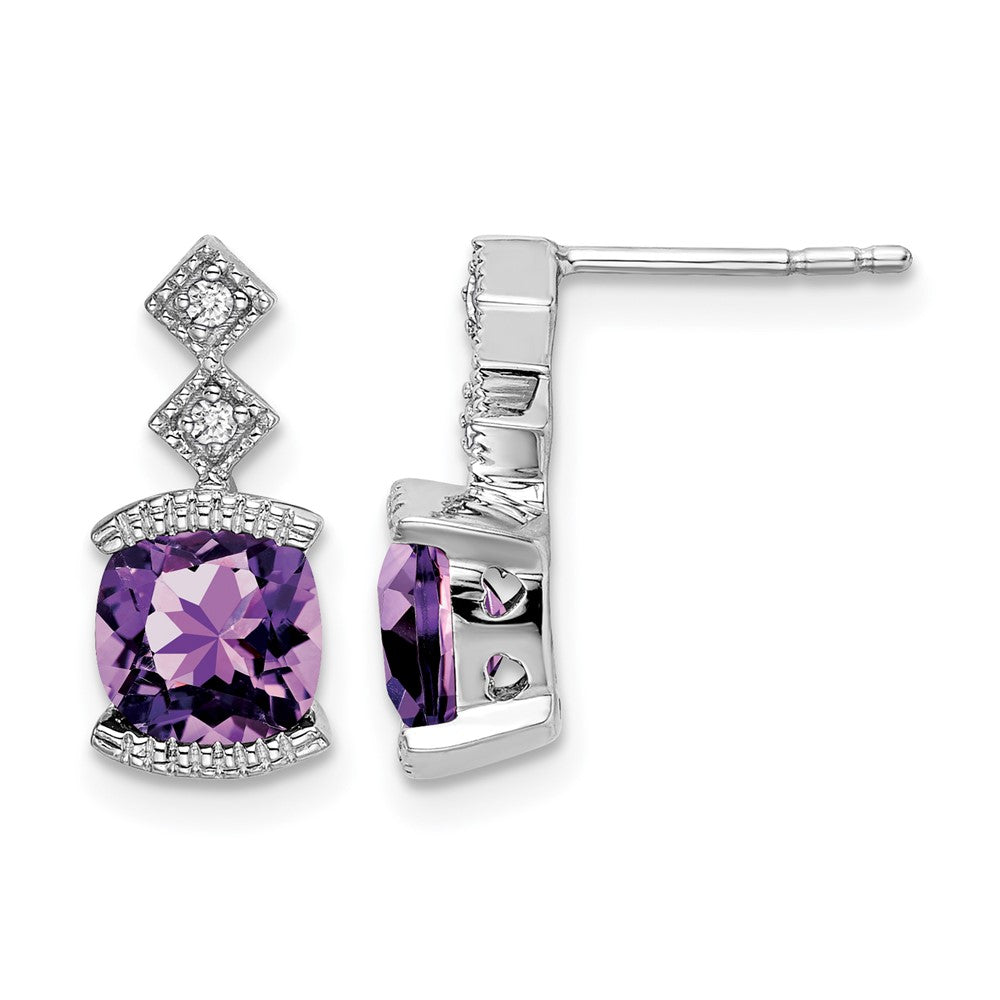14k White Gold Amethyst and Real Diamond Earrings