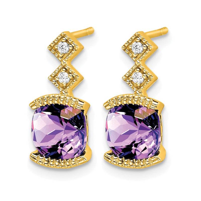 14k Yellow Gold Amethyst and Real Diamond Earrings
