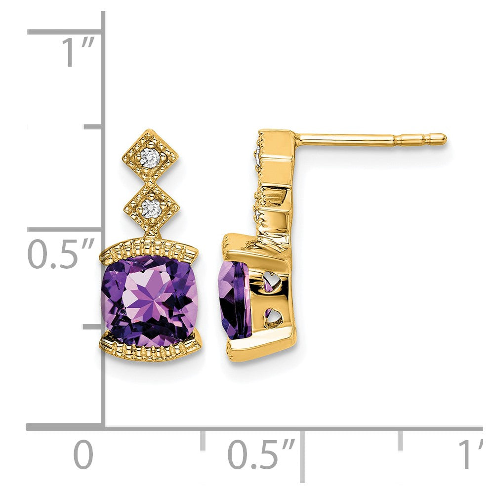 14k Yellow Gold Amethyst and Real Diamond Earrings