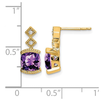 14k Yellow Gold Amethyst and Real Diamond Earrings