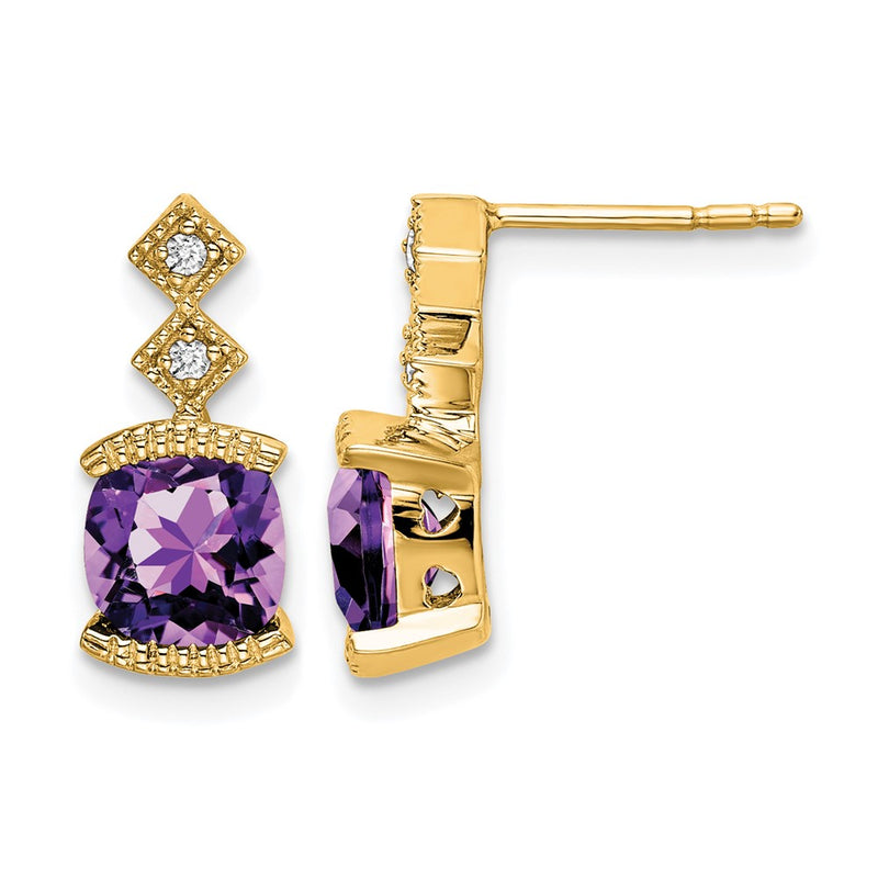 14k Yellow Gold Amethyst and Real Diamond Earrings