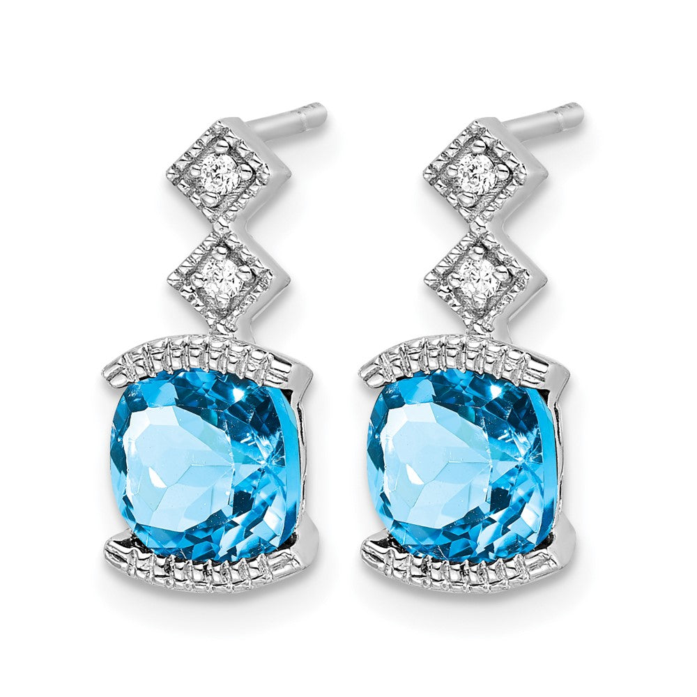 14k White Gold Blue Topaz and Real Diamond Earrings