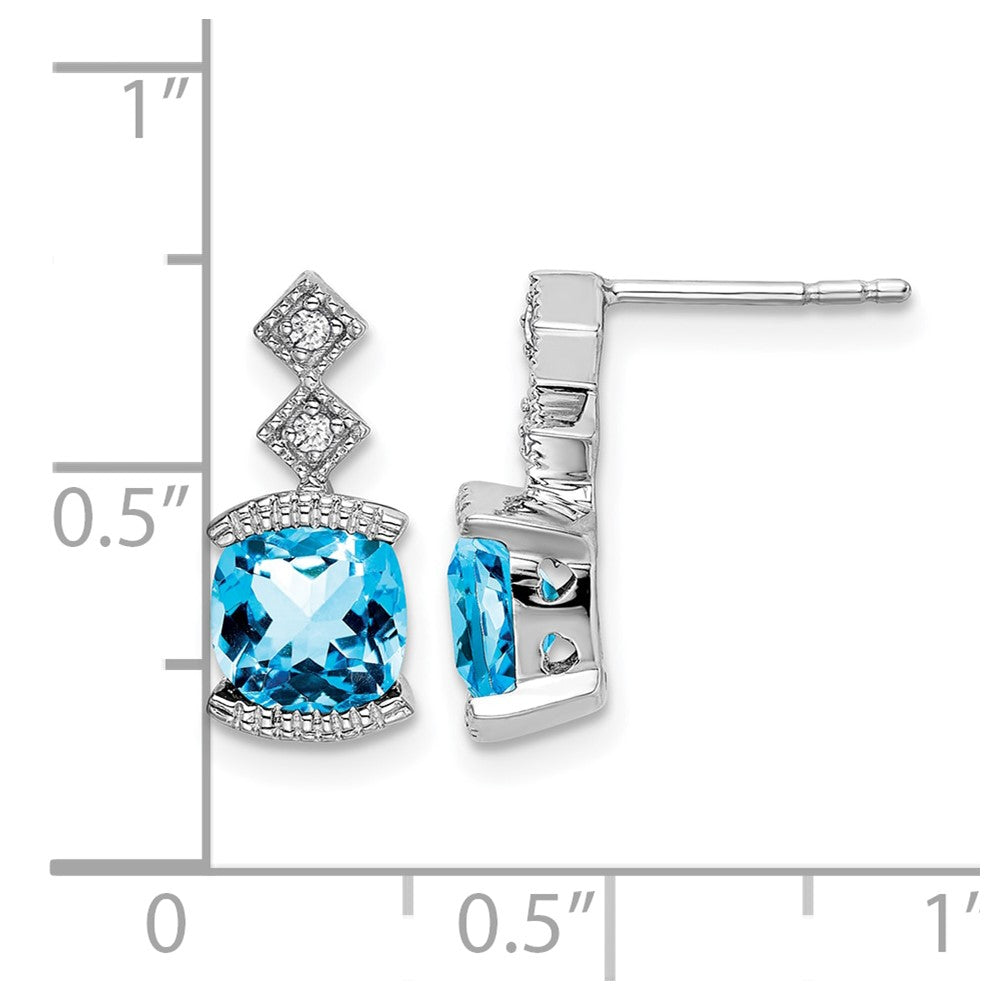 14k White Gold Blue Topaz and Real Diamond Earrings