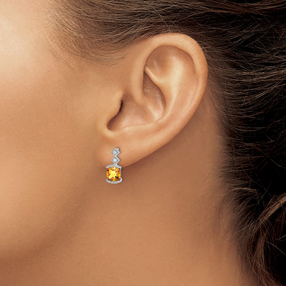 14k White Gold Citrine and Real Diamond Earrings