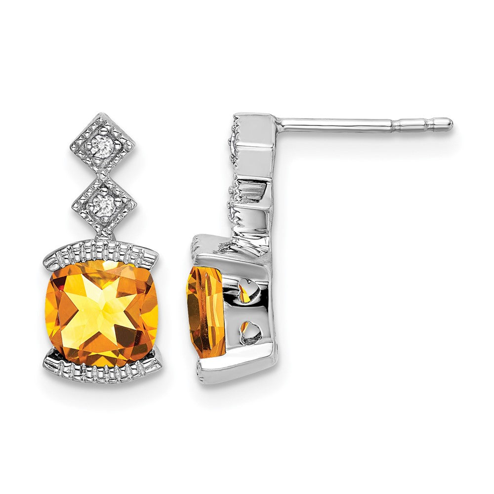 14k White Gold Citrine and Real Diamond Earrings