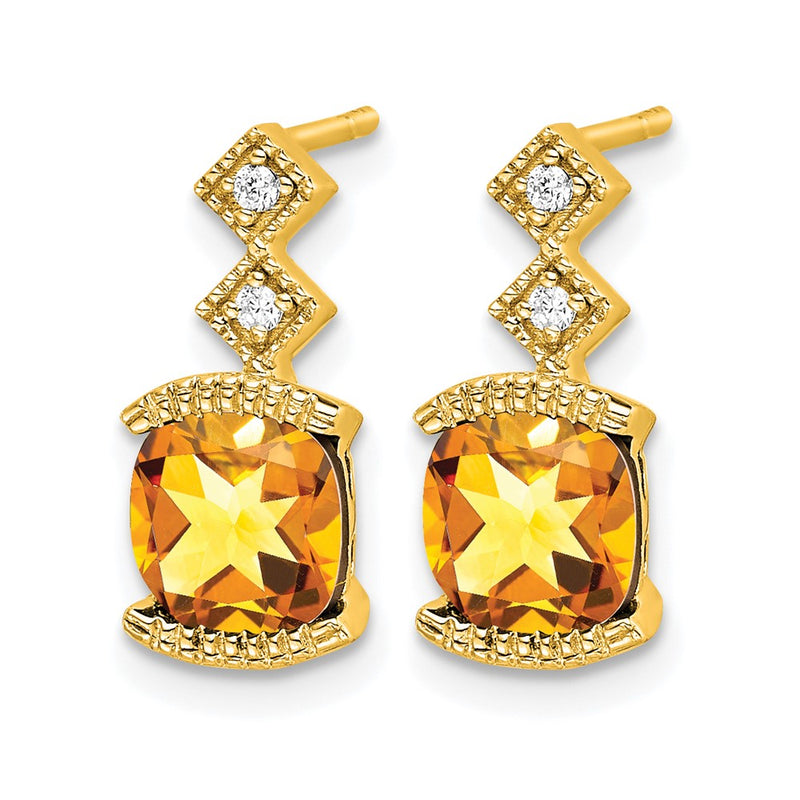 14k Yellow Gold Citrine and Real Diamond Earrings