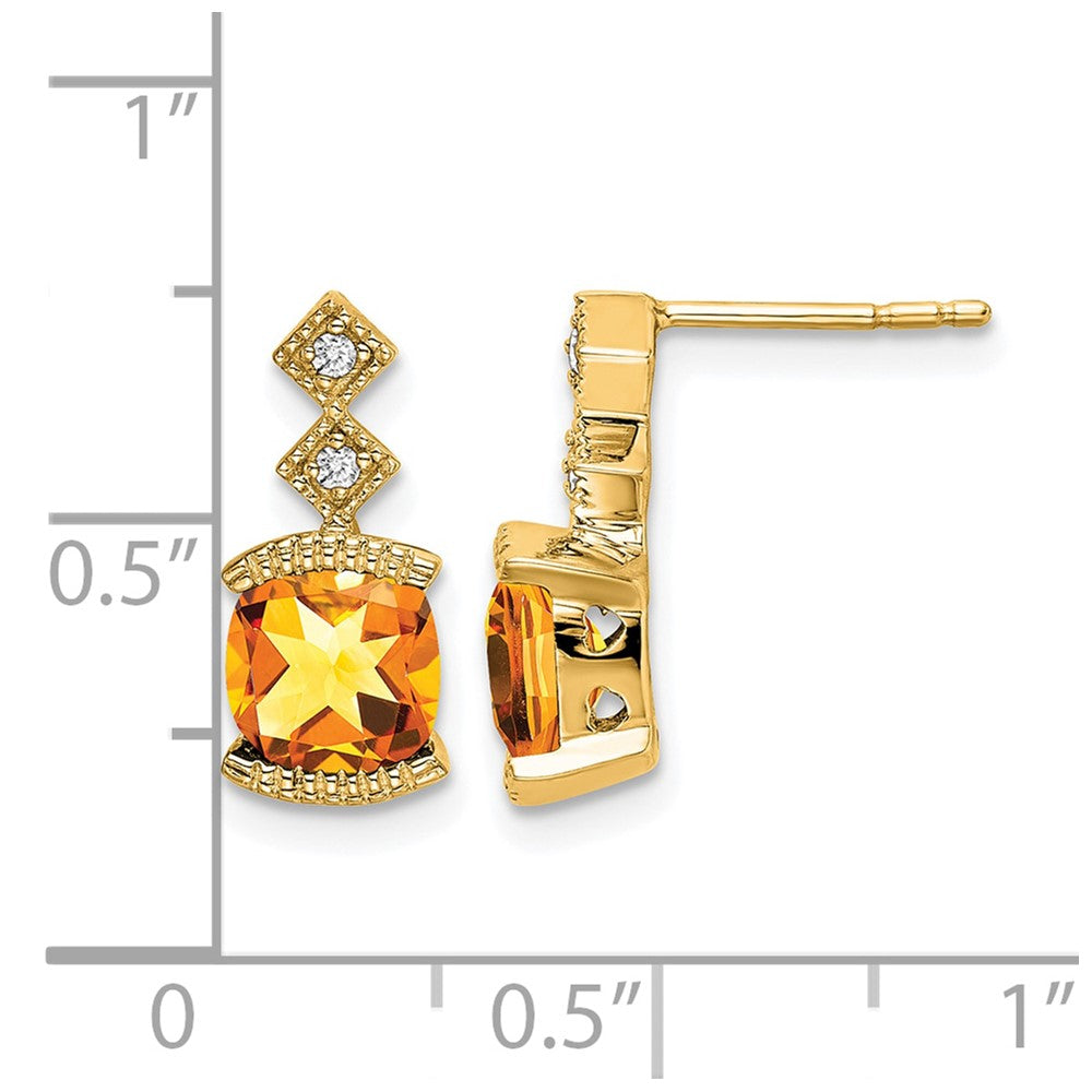 14k Yellow Gold Citrine and Real Diamond Earrings
