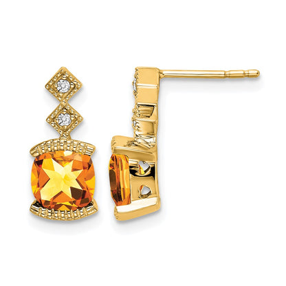 14k Yellow Gold Citrine and Real Diamond Earrings