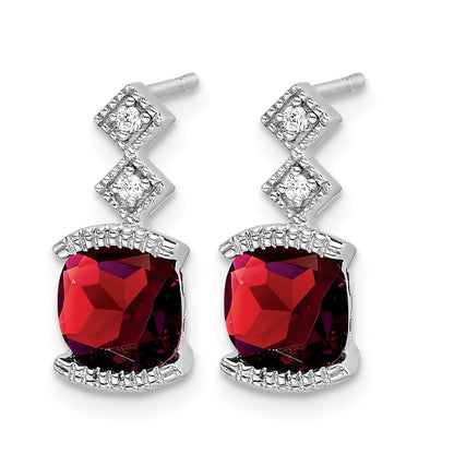 14k White Gold Garnet and Real Diamond Earrings