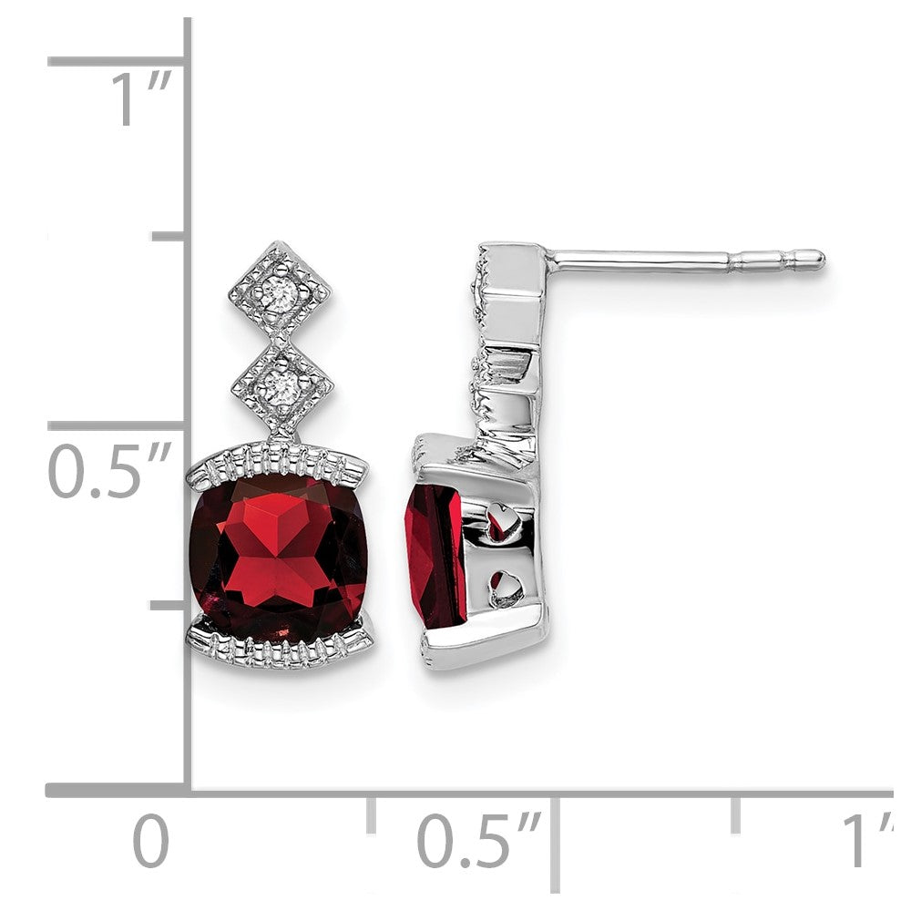 14k White Gold Garnet and Real Diamond Earrings