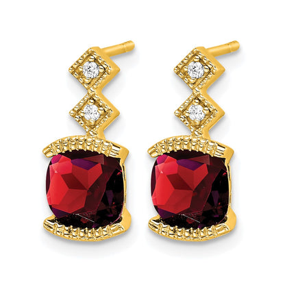 14k Yellow Gold Garnet and Real Diamond Earrings