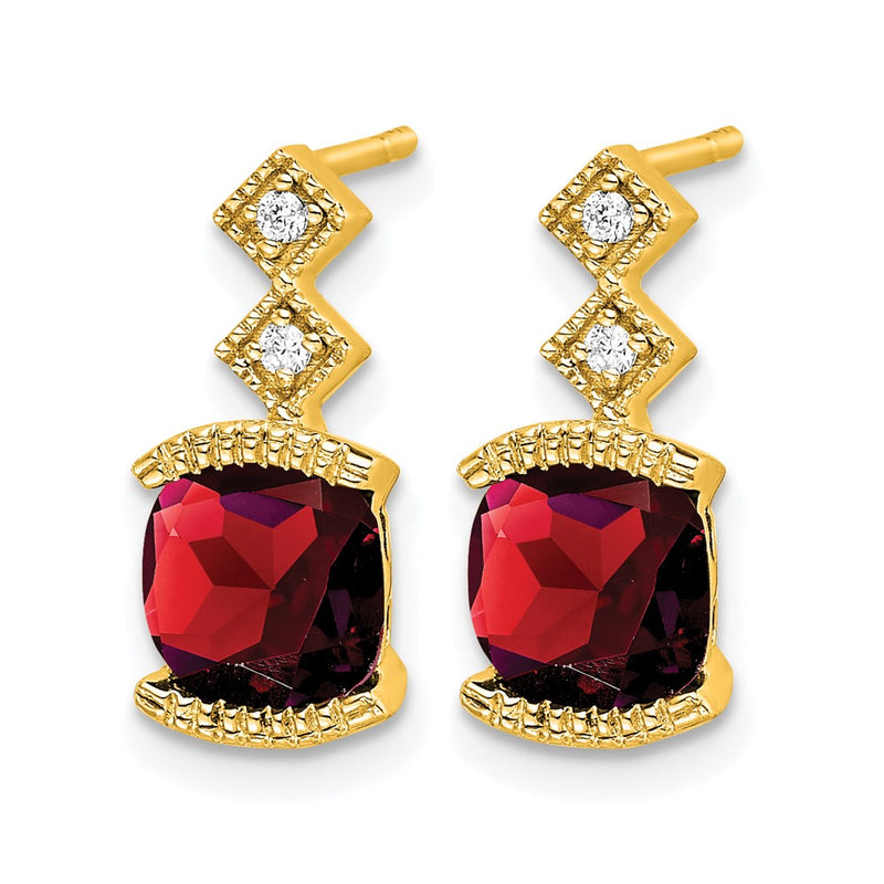 14k Yellow Gold Garnet and Real Diamond Earrings