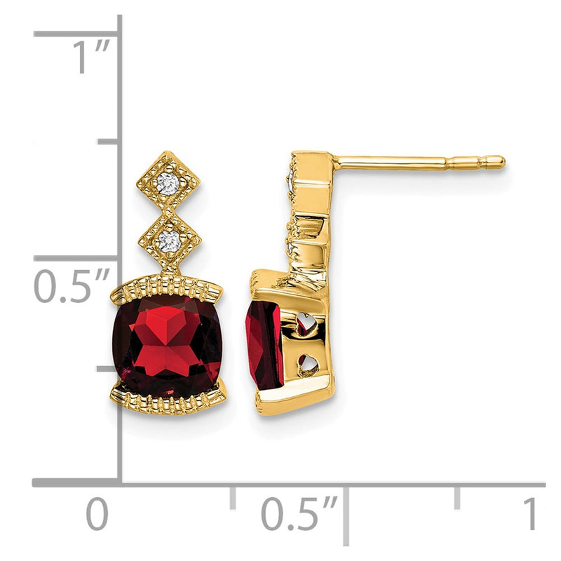 14k Yellow Gold Garnet and Real Diamond Earrings