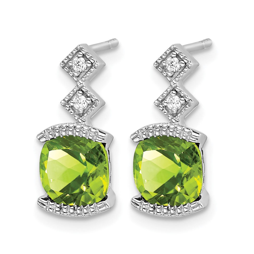 14k White Gold Peridot and Real Diamond Earrings