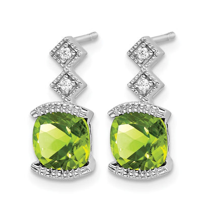14k White Gold Peridot and Real Diamond Earrings
