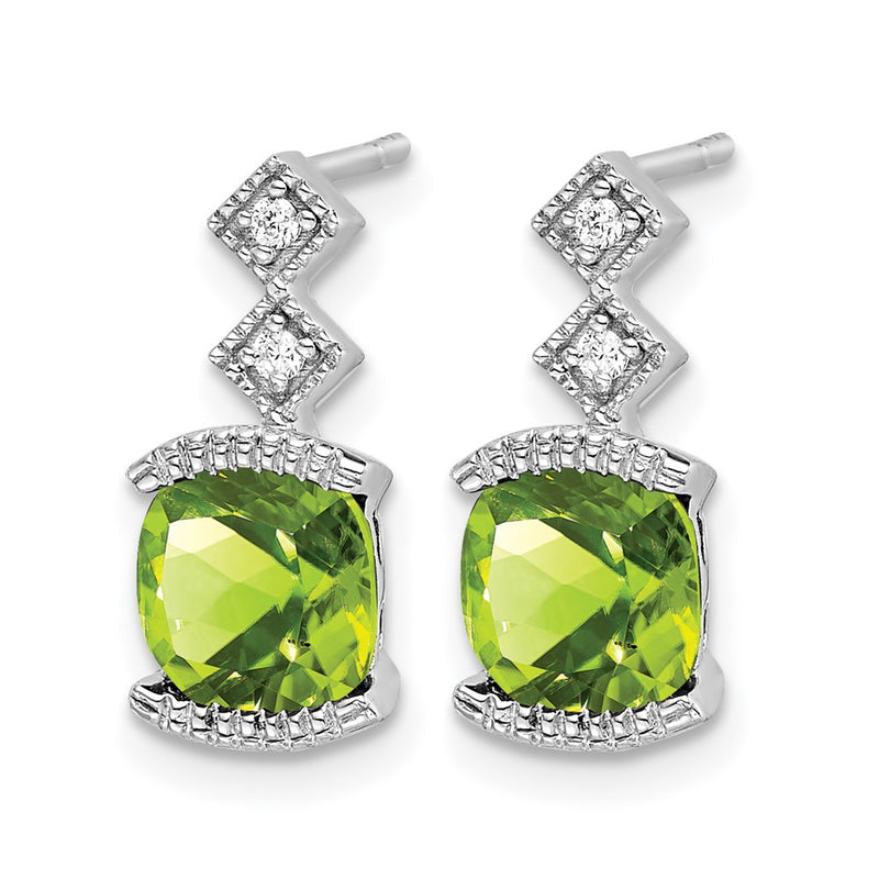 14k White Gold Peridot and Real Diamond Earrings