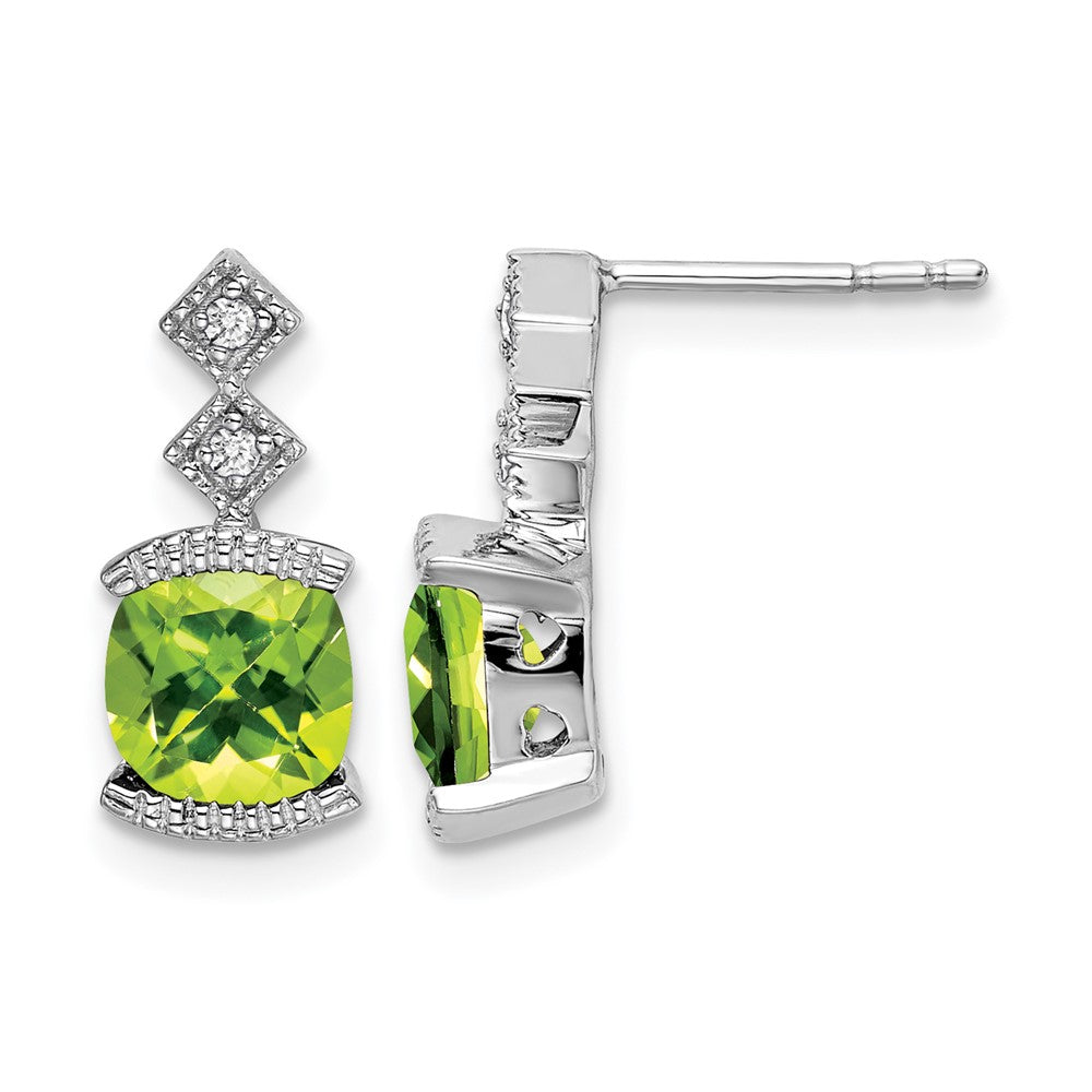 14k White Gold Peridot and Real Diamond Earrings