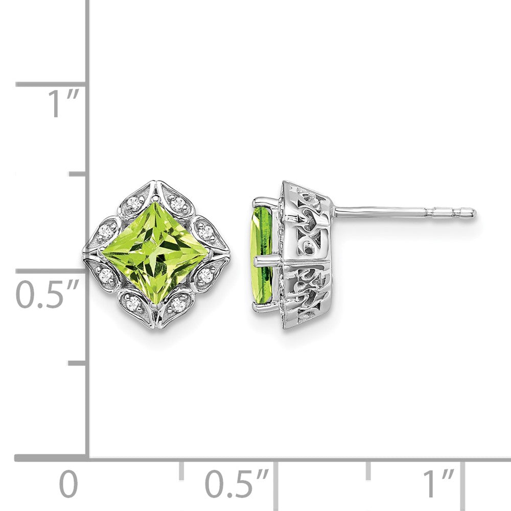 14k White Gold Square Peridot and Real Diamond Earrings