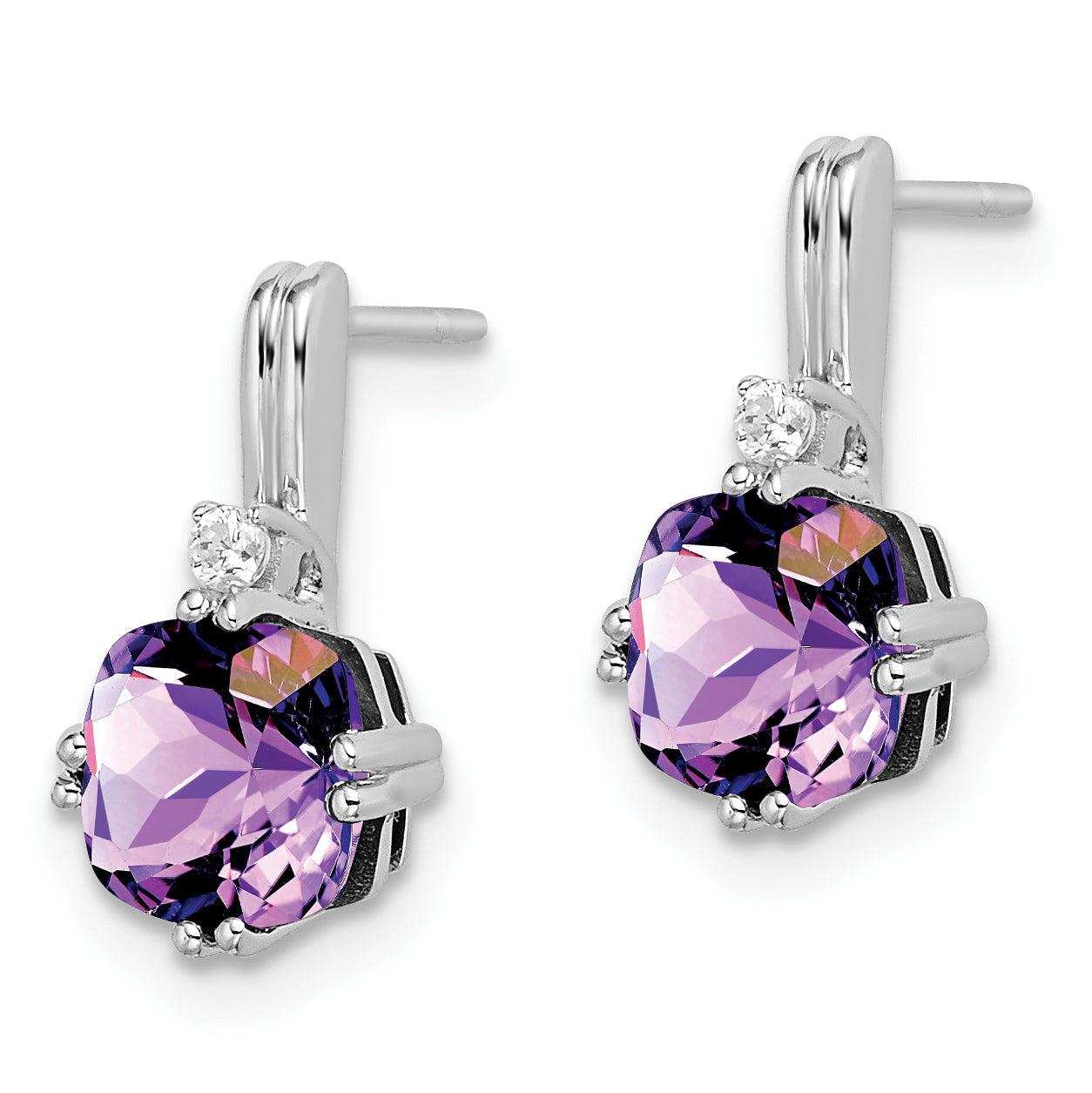 10K White Gold Cushion Amethyst And Diamond Earrings