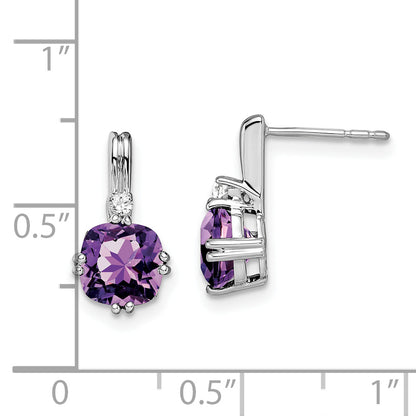 10K White Gold Cushion Amethyst And Diamond Earrings